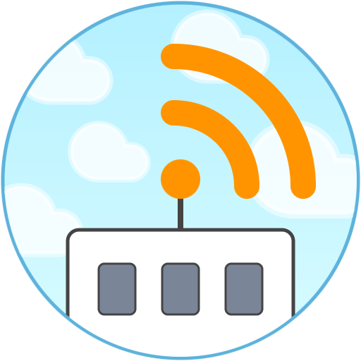 A building with a large orange wireless signal symbol (aka. the RSS symbol) is set against a cloudy sky.